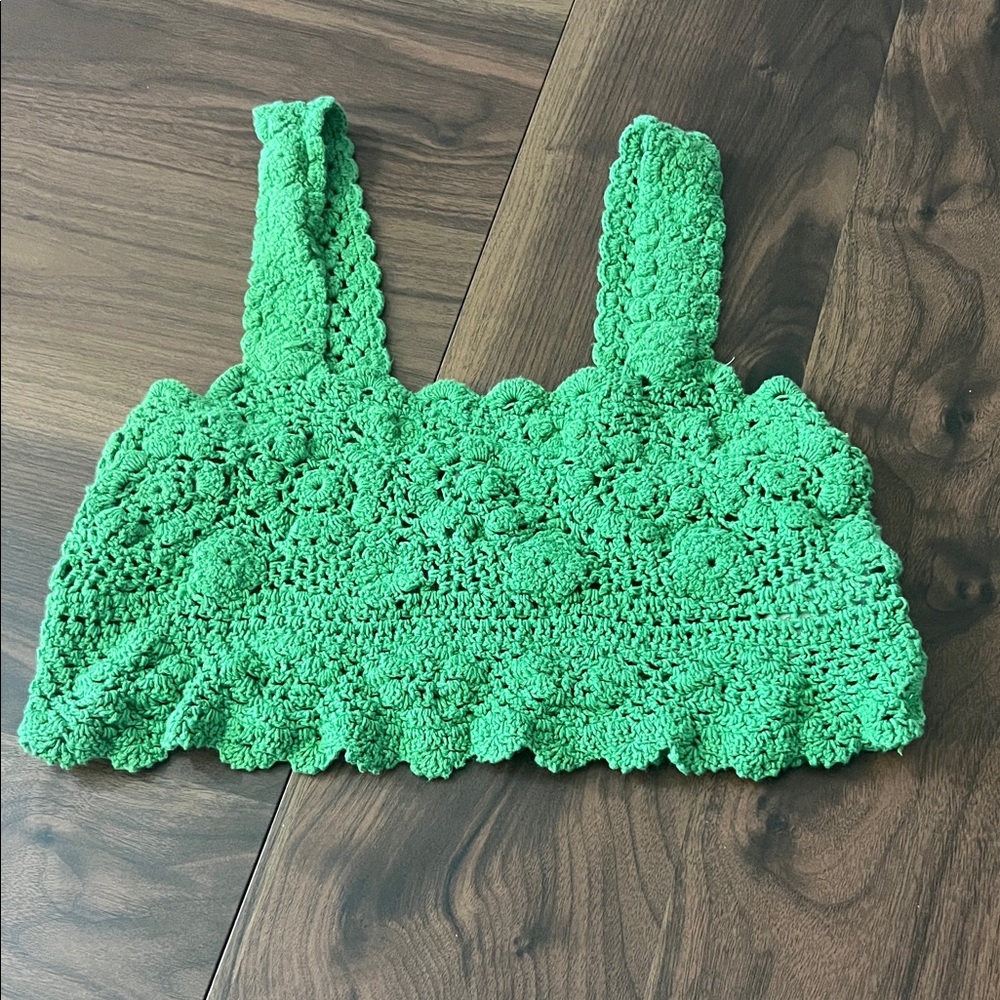 Free People Green Crochet Crop Top